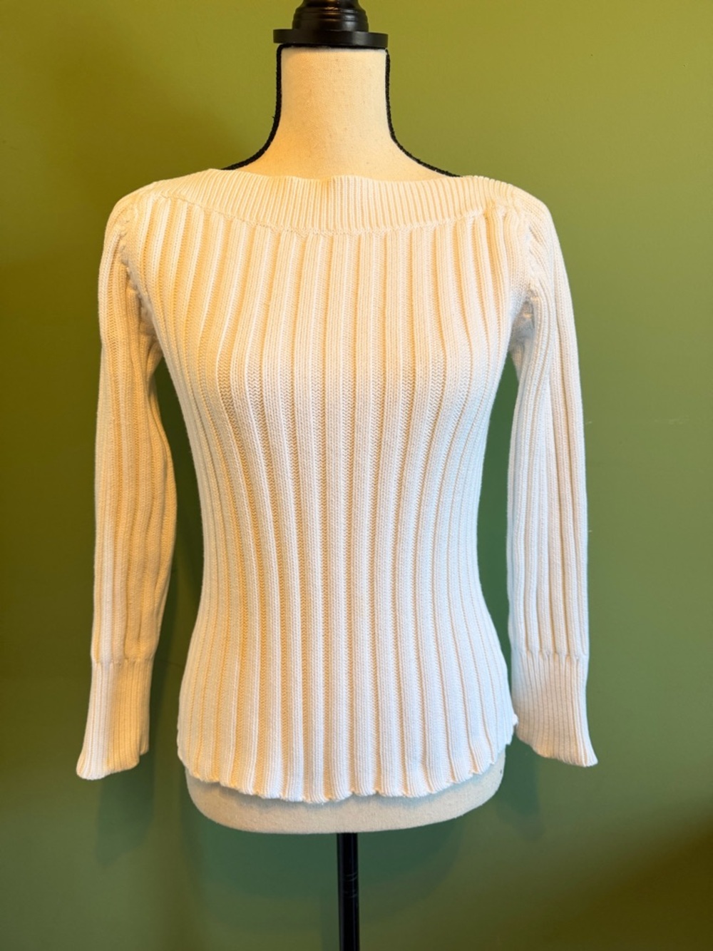Banana Republic Boat Neck Off-Shoulder Ribbed White Sweater